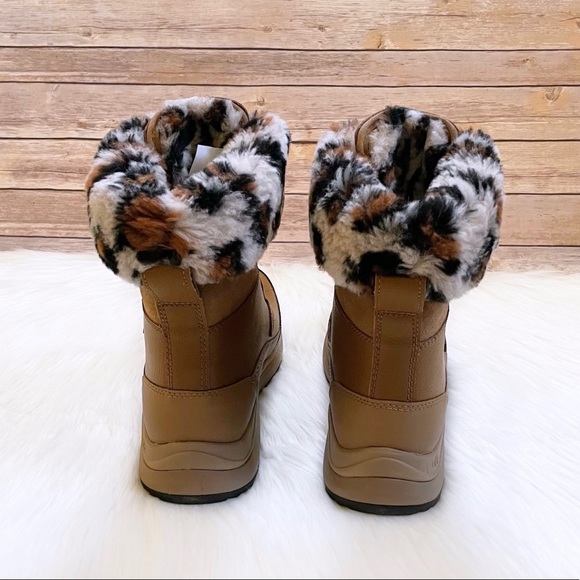 UGG Women’s Zaylee Leopard Waterproof Chestnut Leather Boots - Picture 5 of 9